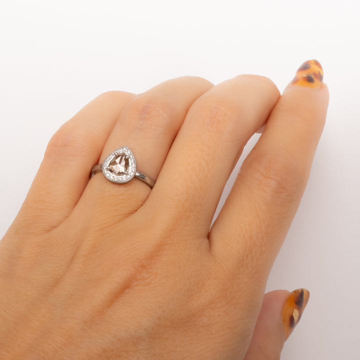 Pear Champagne Diamond Halo Ring