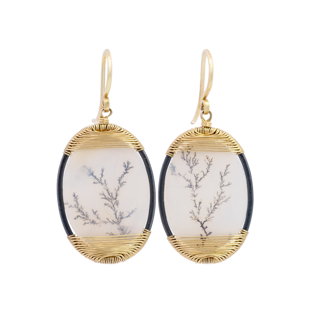Dendritic Agate Oval Framed Drop Earrings