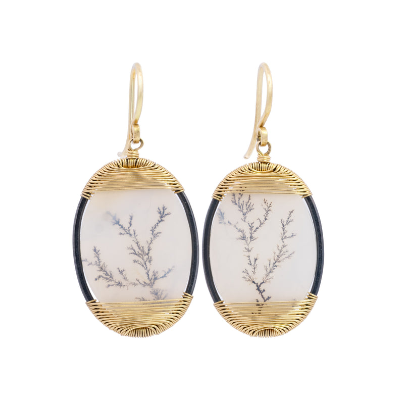 Dendritic Agate Oval Framed Drop Earrings