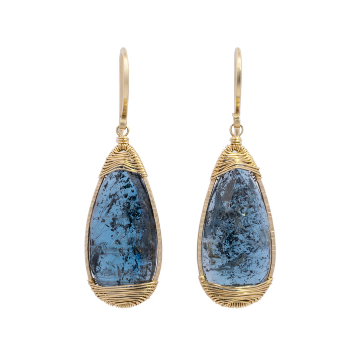 Teardrop Faceted Kyanite Wire Wrapped Drop Earrings