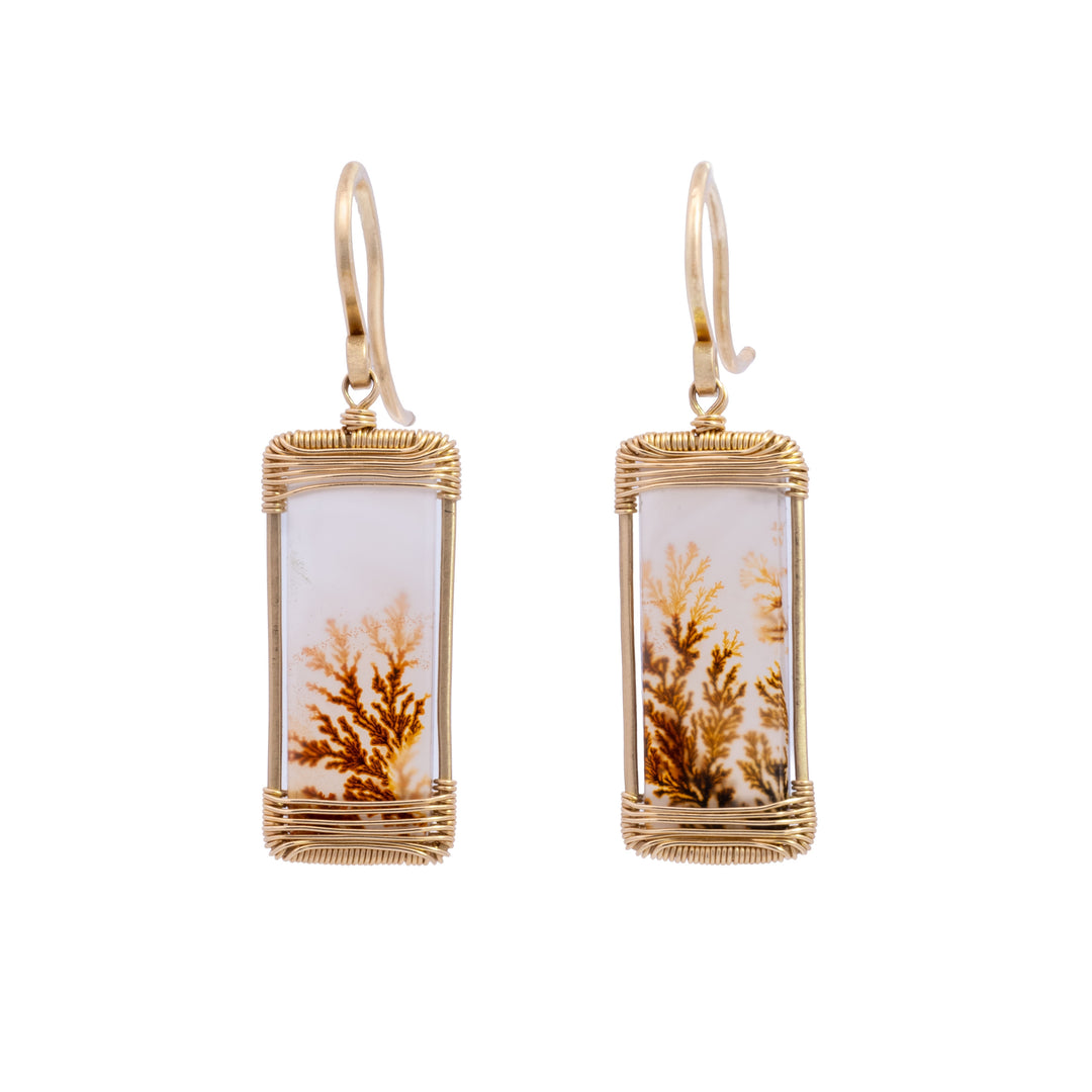 Dendritic Agate Wire Wrapped Drop Earrings