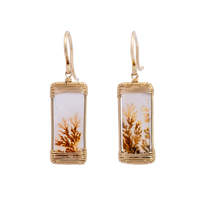 Dendritic Agate Wire Wrapped Drop Earrings