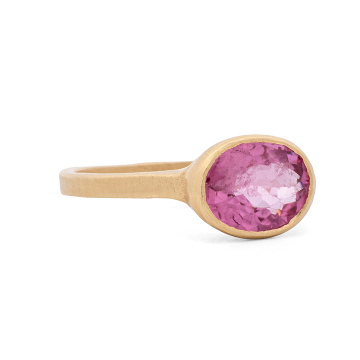 Oval Bezel Set Pink Tourmaline Ring