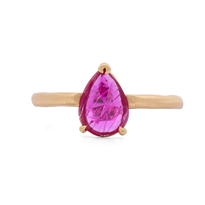 Pear Shaped Rose Cut Three Prong Ruby Ring