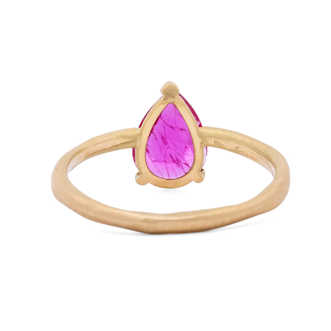 Pear Shaped Rose Cut Three Prong Ruby Ring
