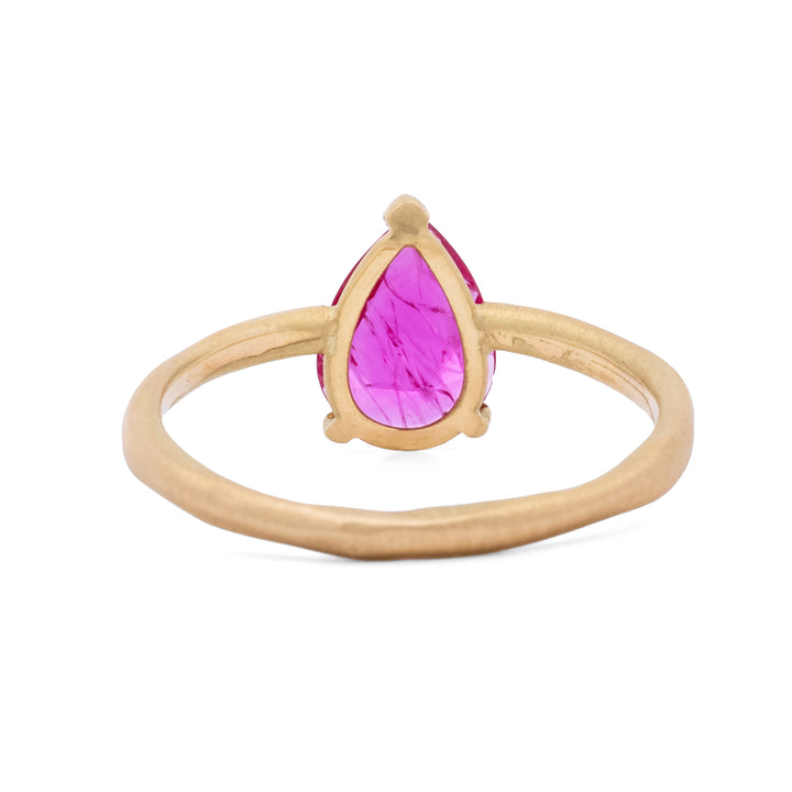 Pear Shaped Rose Cut Three Prong Ruby Ring