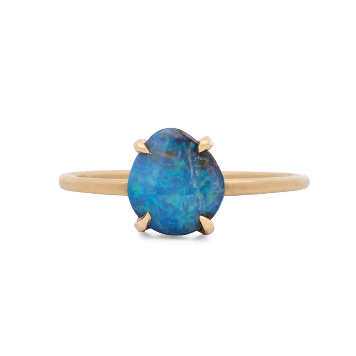 Prong Set Blue Green Australian Opal Ring