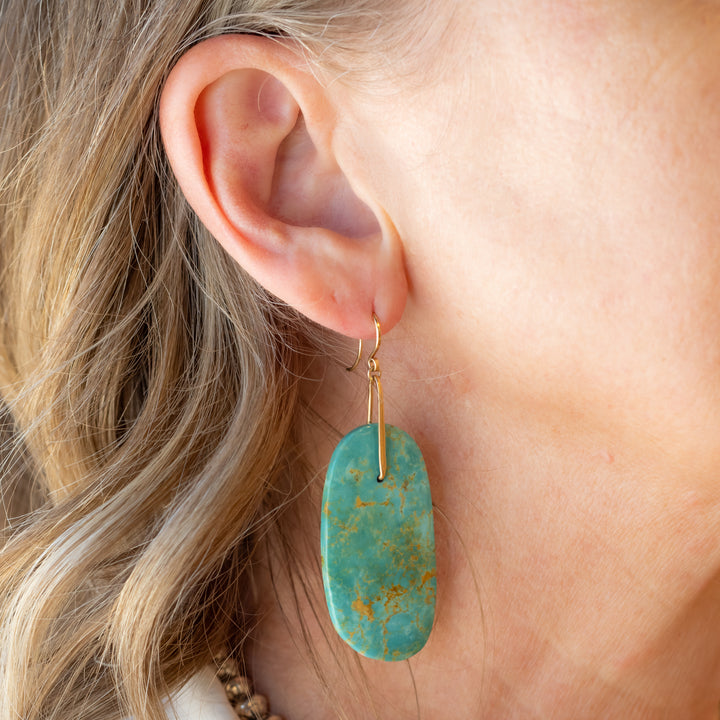 Large Asymmetrical Turquoise Slab Drop Earrings