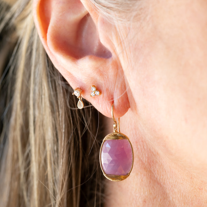 Pink Sapphire Wire Wrapped Drop Earrings