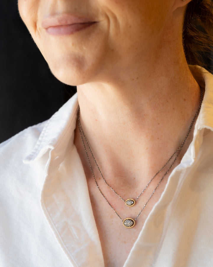 Double Pavé Oval Two Layer Necklace