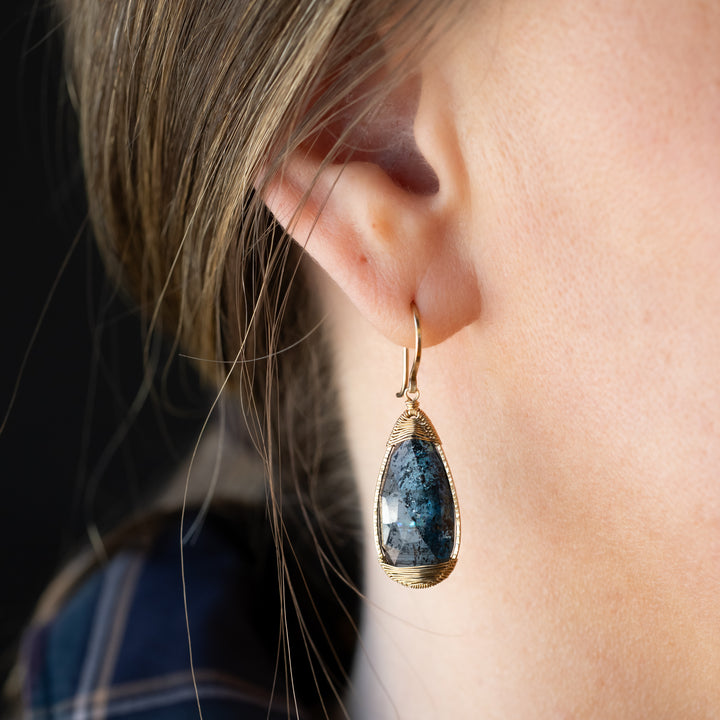 Teardrop Faceted Kyanite Wire Wrapped Drop Earrings