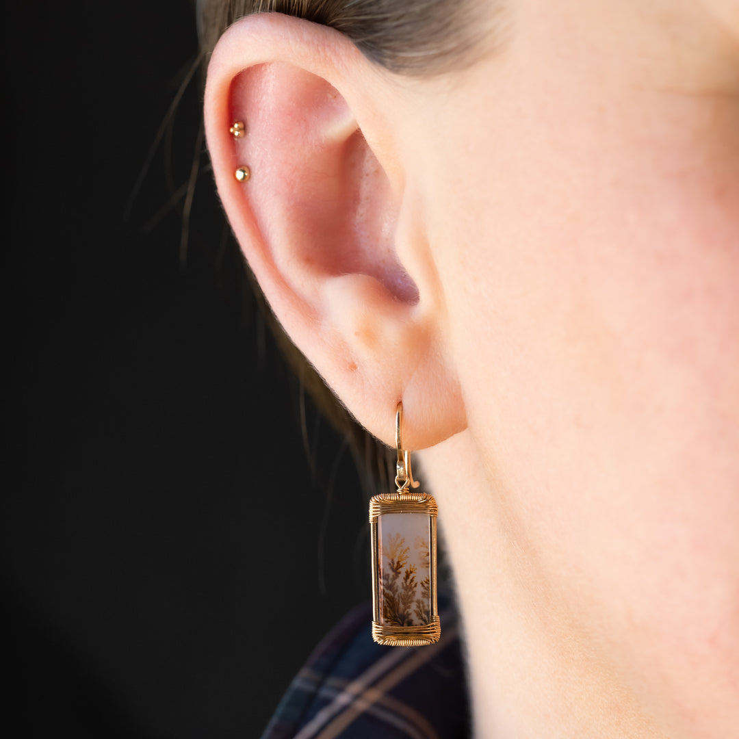 Dendritic Agate Wire Wrapped Drop Earrings