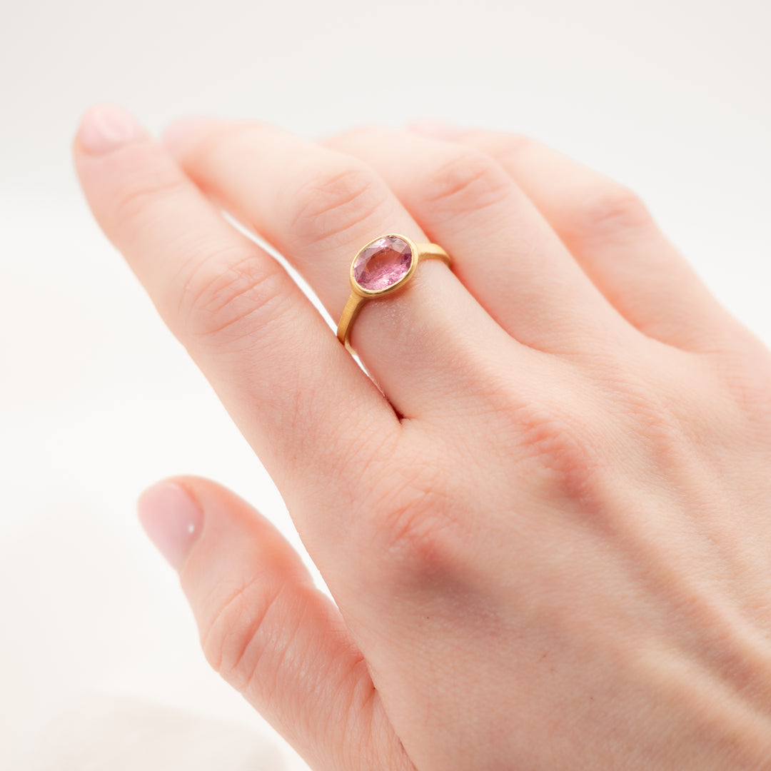 Oval Bezel Set Pink Tourmaline Ring