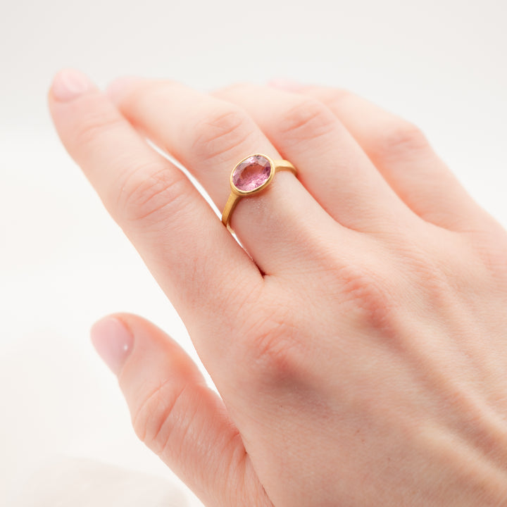 Oval Bezel Set Pink Tourmaline Ring