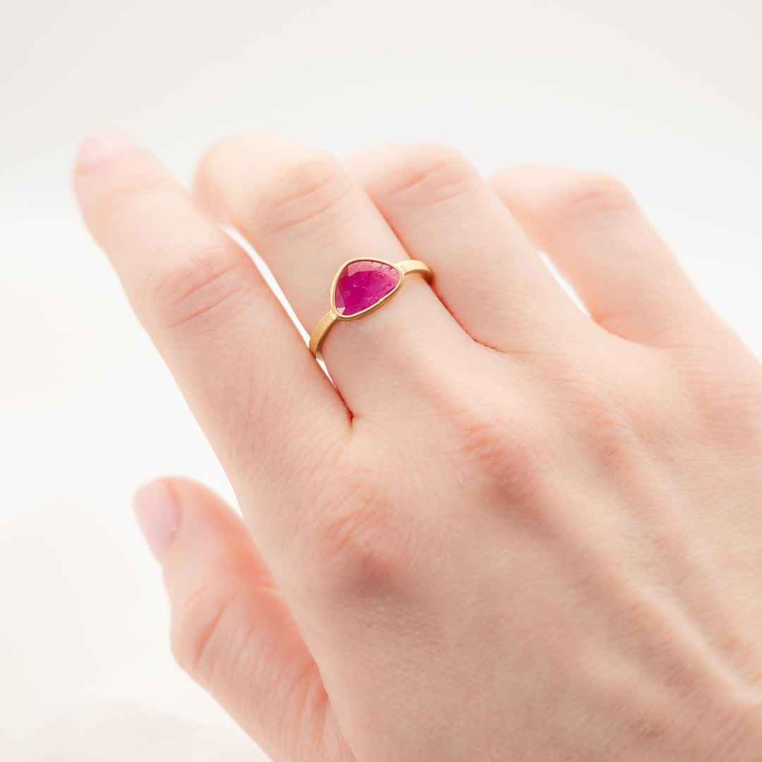 Asymmetrical Rose Cut Raspberry Ruby Ring