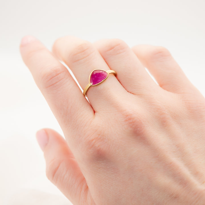Asymmetrical Rose Cut Raspberry Ruby Ring