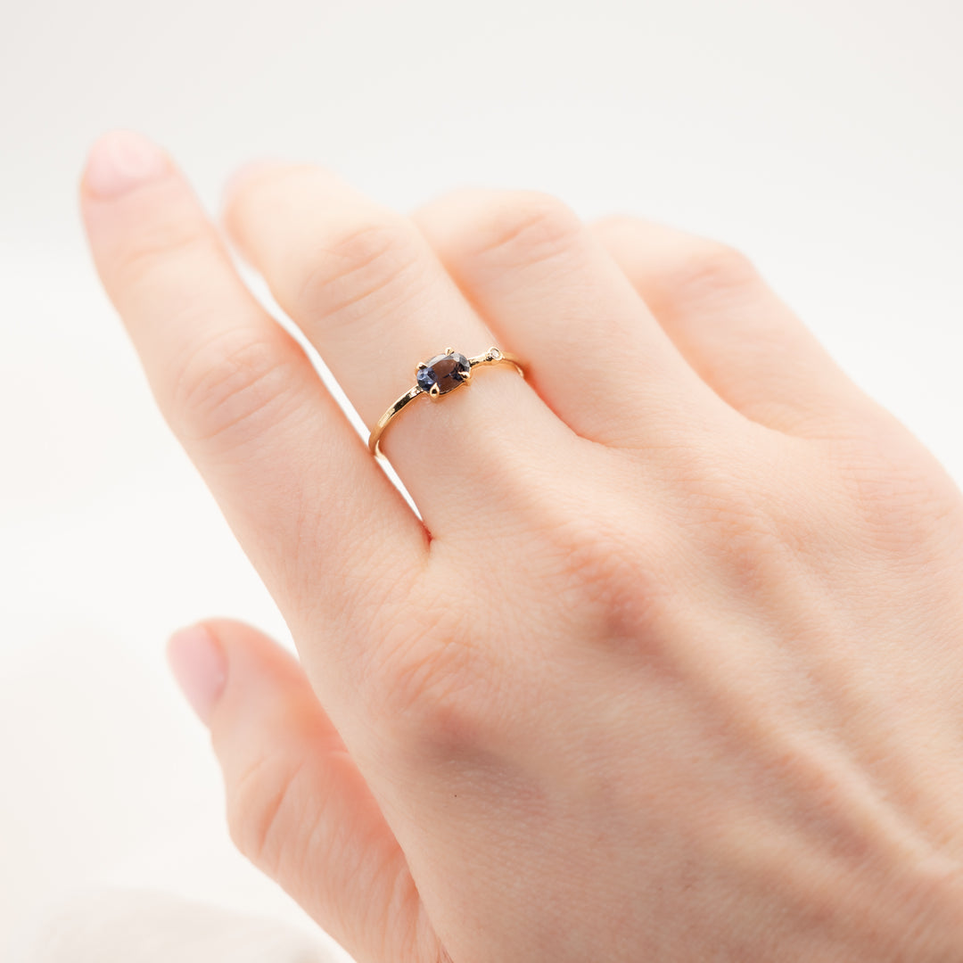 Dark Blue Spinel Prong Set Ring