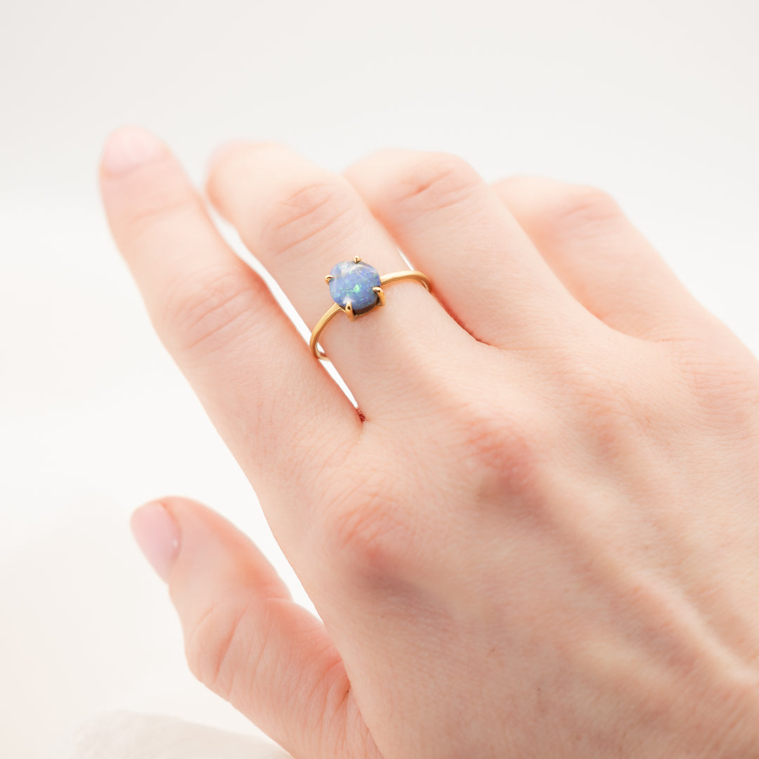 Prong Set Blue Green Australian Opal Ring