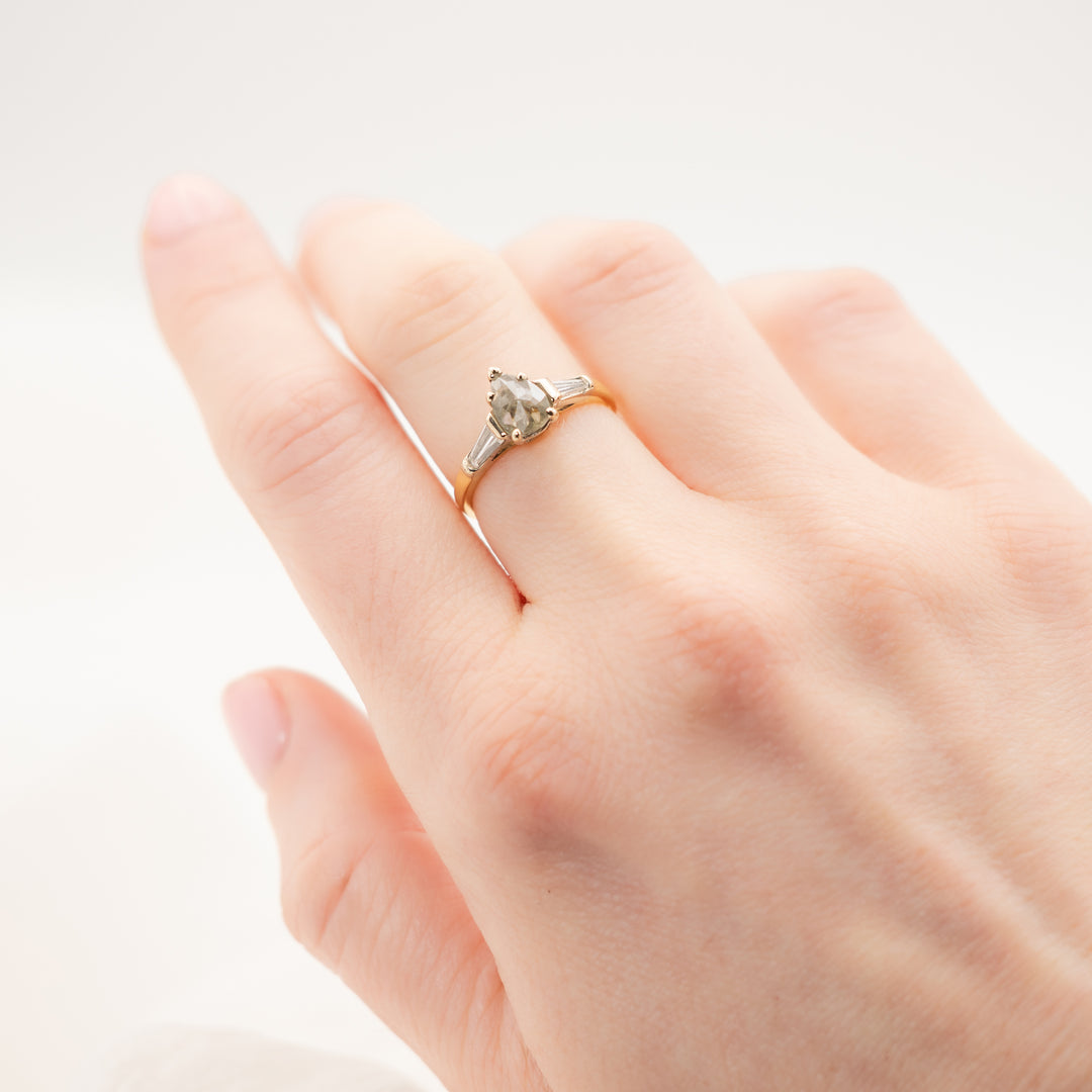 1.31ct Pear Shaped Rose Cut Salt & Pepper Diamond Ring