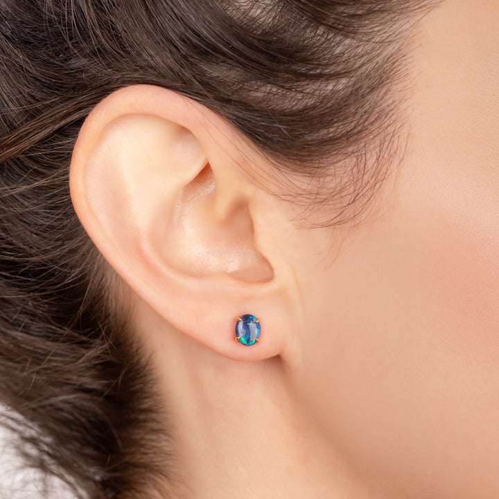 Australian Lightning Ridge Black Opal Post Earrings