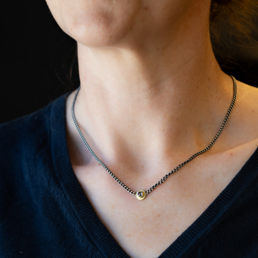 Rose Cut Salt & Pepper Diamond Curbed Link Necklace