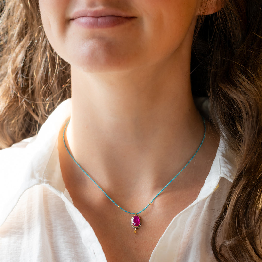 Turquoise Necklace with Ruby Pendant