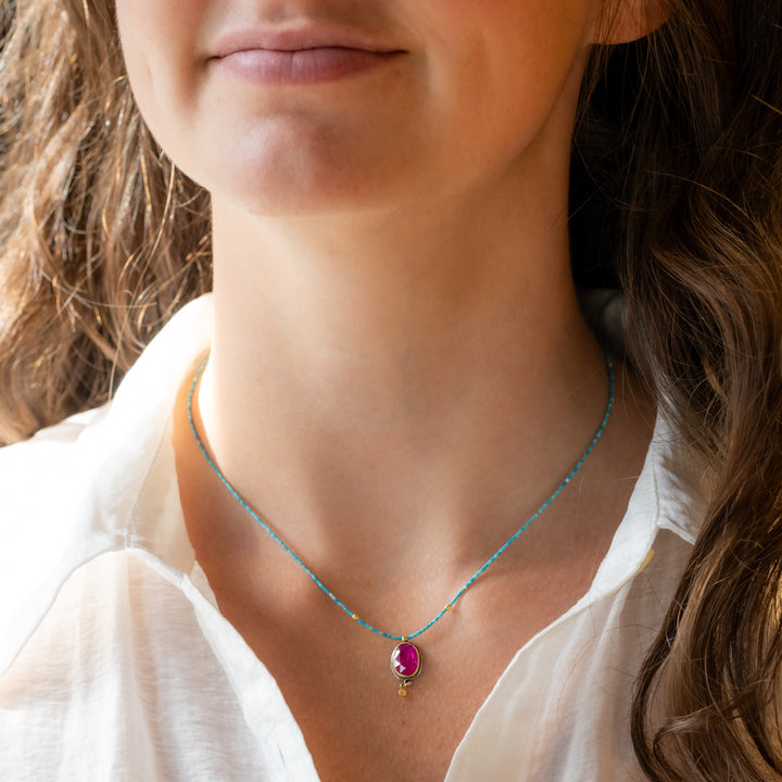 Turquoise Necklace with Ruby Pendant