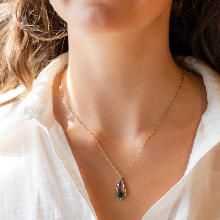 Watermelon Tourmaline Teardrop Necklace