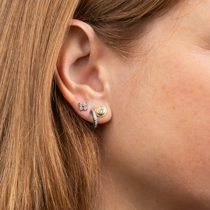 Wide Bezel Set Diamond Post Earrings