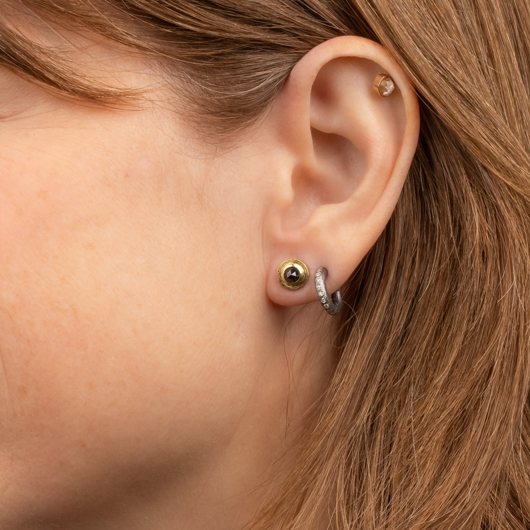 Bezel Set Black Diamond Post Earrings