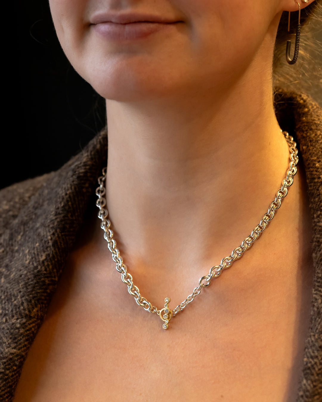 Six Bezel Set Diamond Toggle Necklace