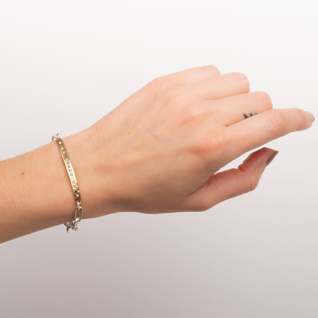0.17 tcw White Diamond Hammered Bar Chain Bracelet