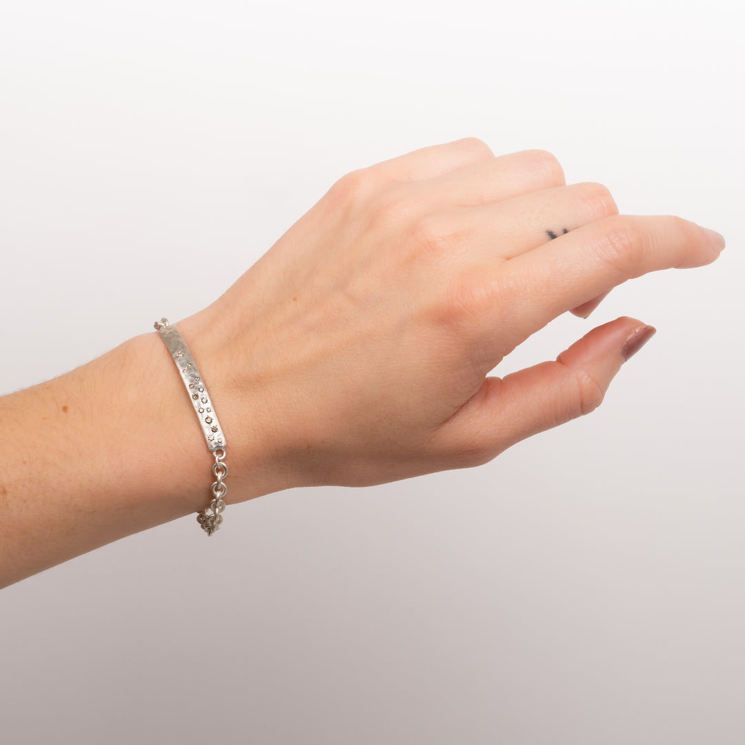 0.55 tcw Brown Diamond Hammered Bar Chain Link Bracelet