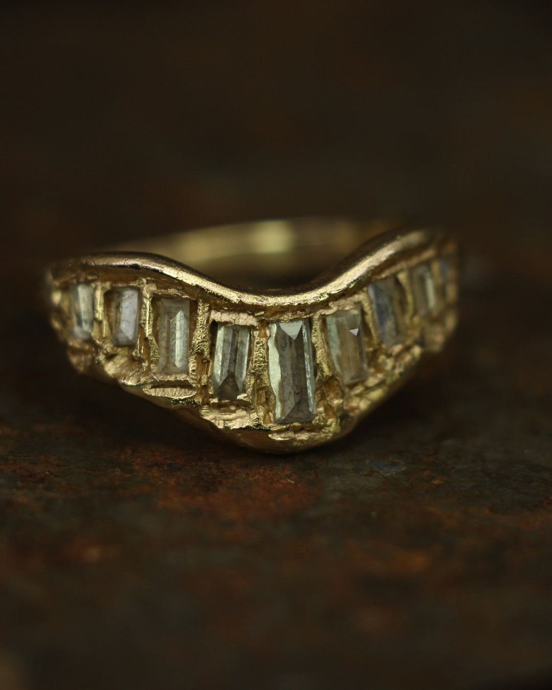 LX Soft White Baguette Diamond V Shape Scatter Ring
