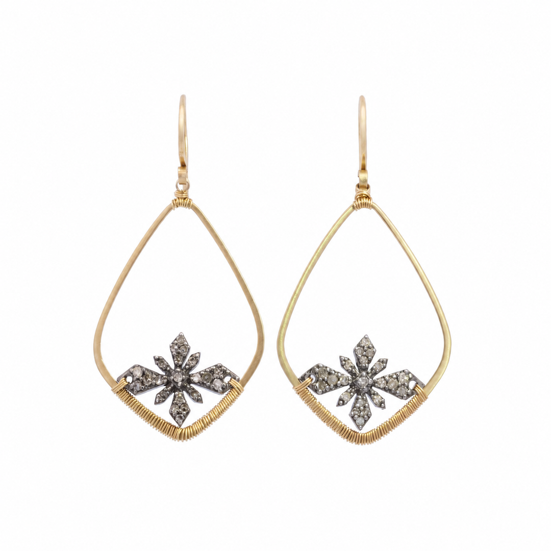 Mixed Metal Diamond Open Drop Earrings