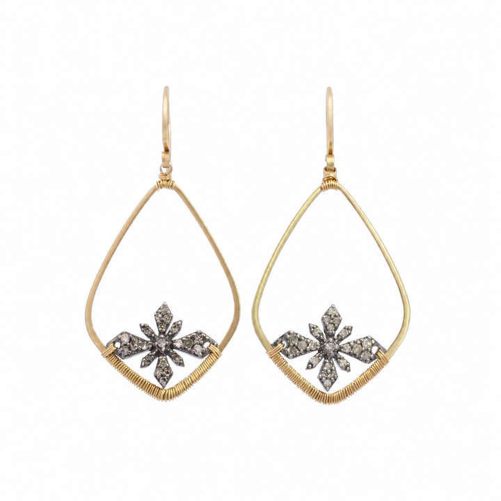 Mixed Metal Diamond Open Drop Earrings