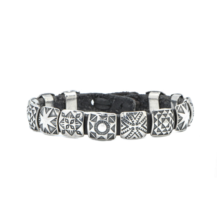 Small Black Leather + Sterling Silver Concho Bracelet