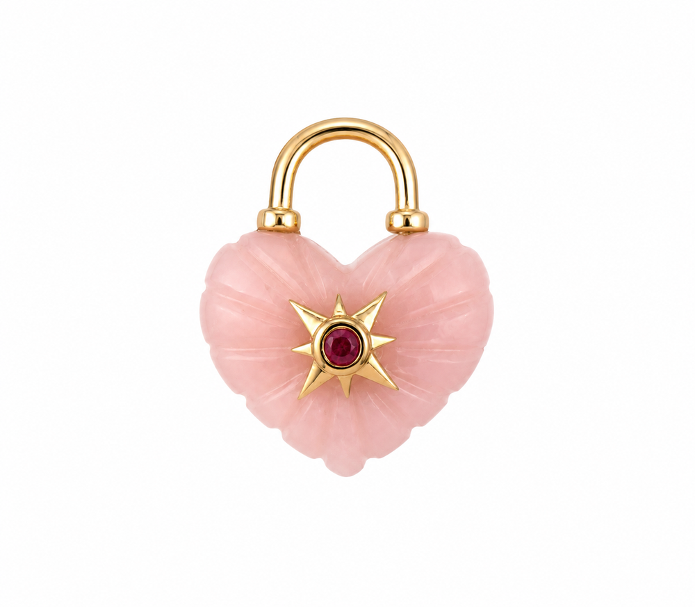 Pink Opal and Diamond Heart Charm