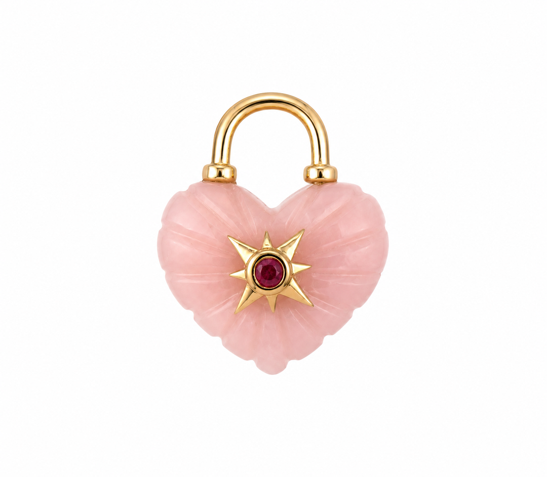 Pink Opal and Diamond Heart Charm