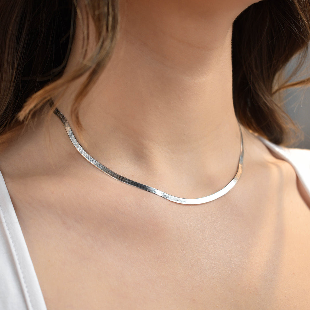 3mm Silver Herringbone Chain Necklace