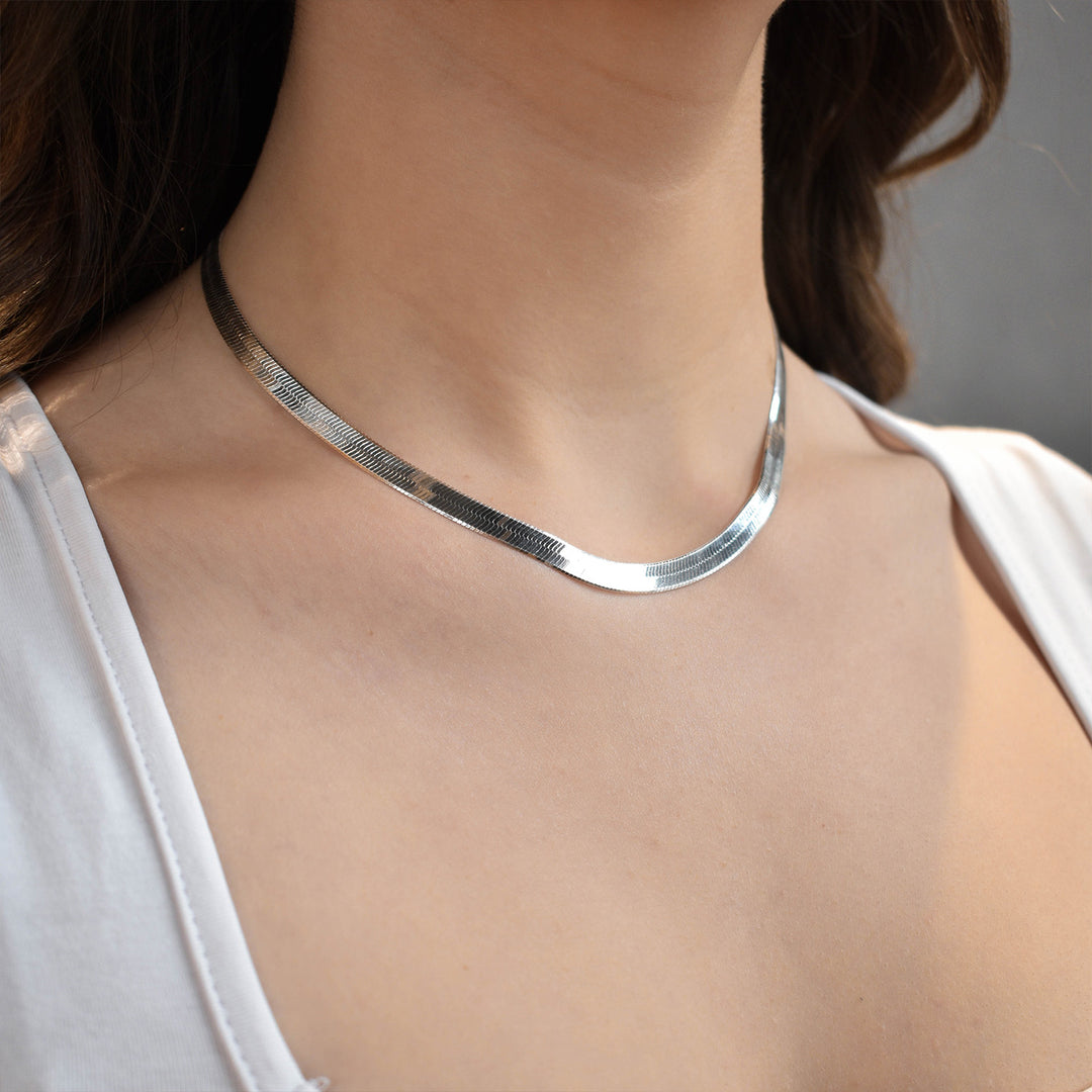 5.5mm Silver Herringbone Chain Necklace