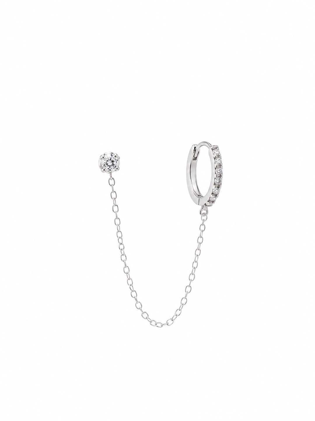 Cubic Zirconia Post with Cubic Zirconia Huggie Chain Earring