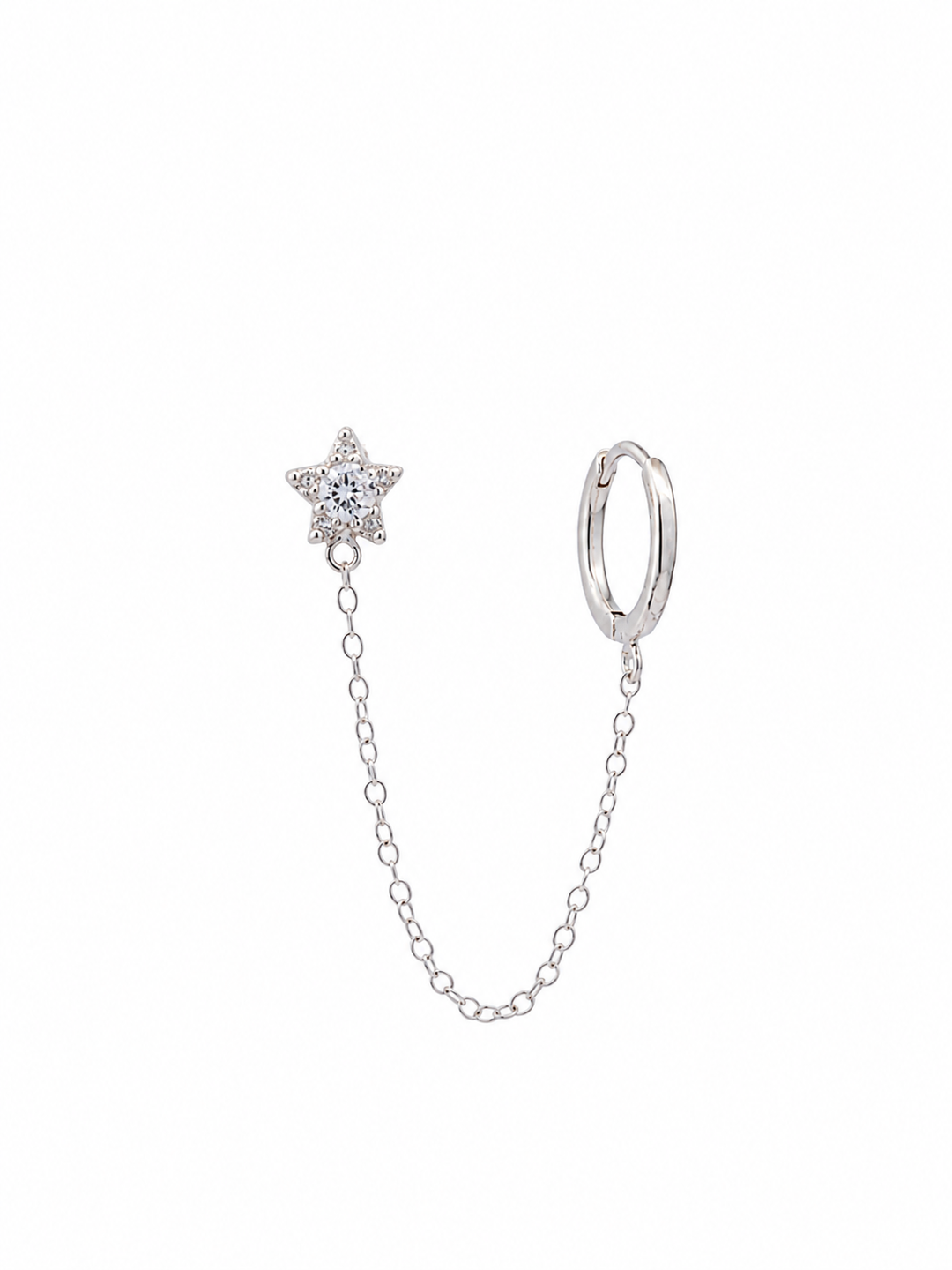 Cubic Zirconia Star Post with Huggie Chain Earring