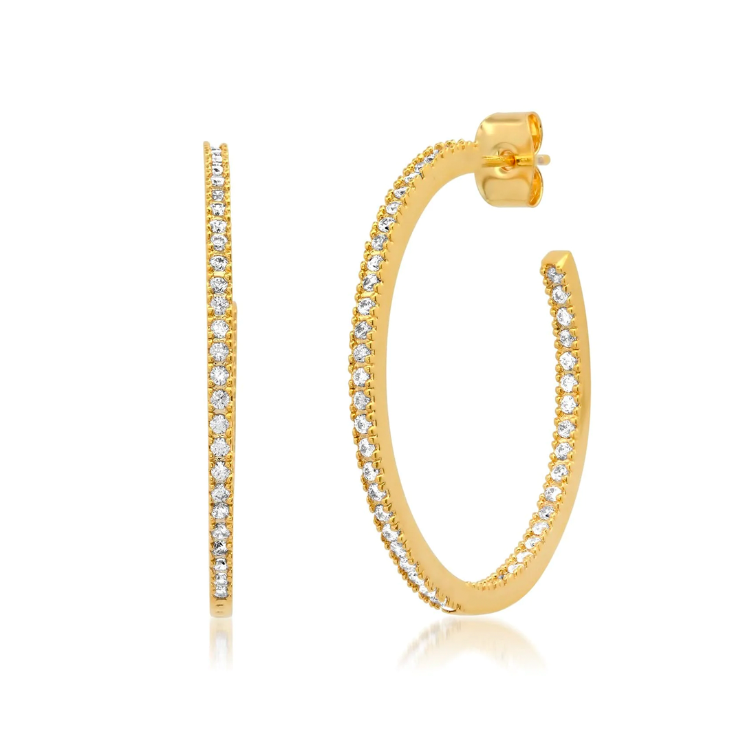 Large Gold Pave Cubic Zirconia Hoops