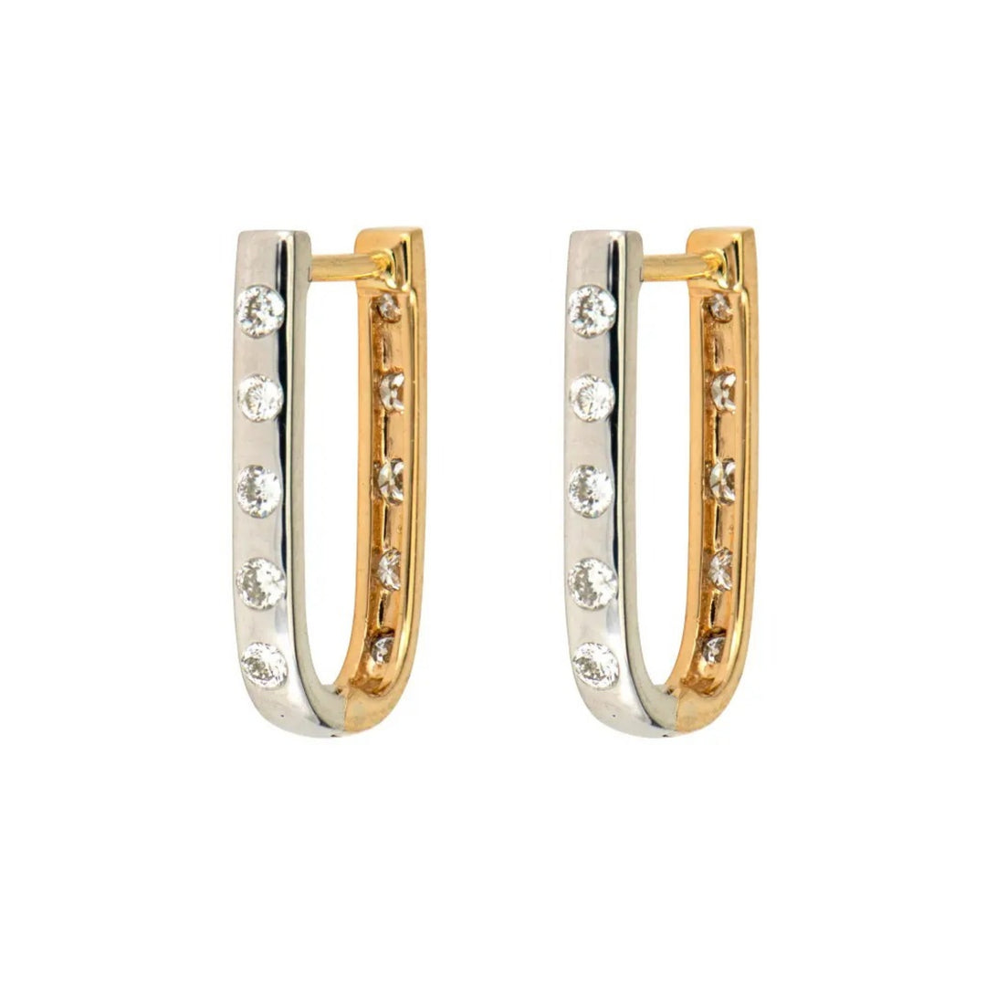 White and Yellow Double Sided Curved Diamond Hoops
