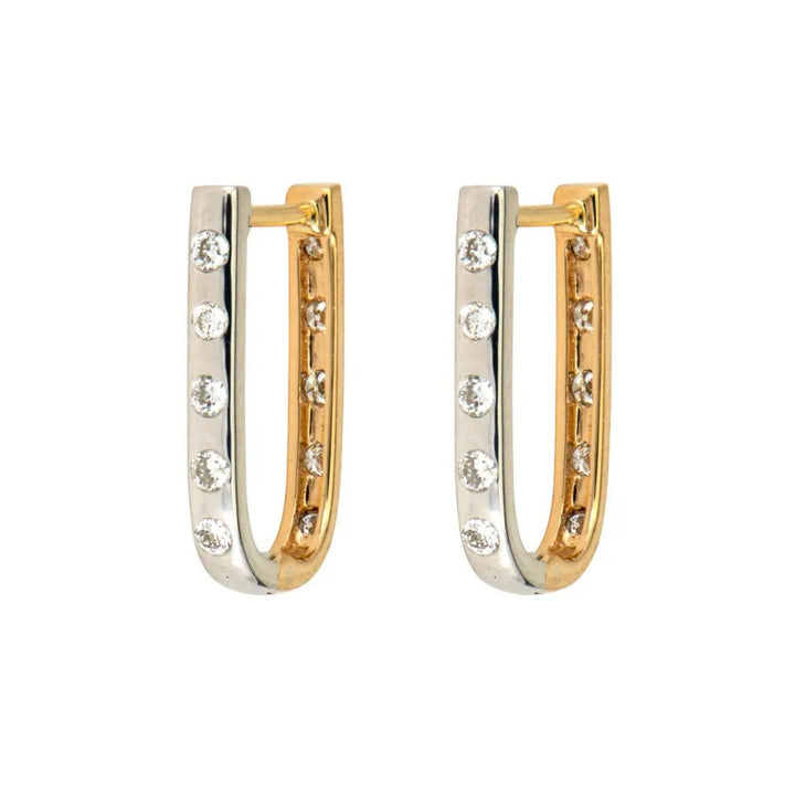 White and Yellow Double Sided Curved Diamond Hoops