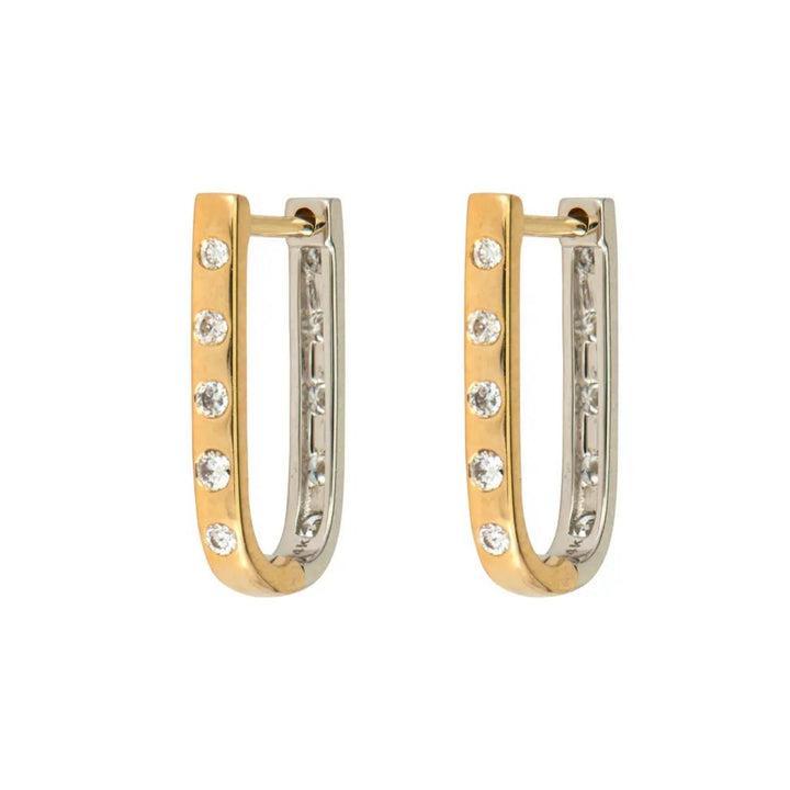 White and Yellow Double Sided Curved Diamond Hoops