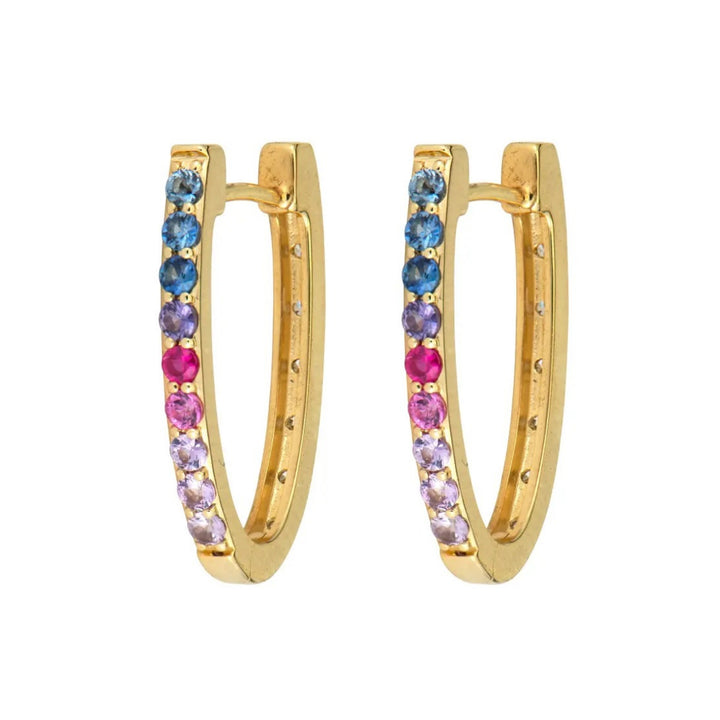 Medium Double Sided Oval Sapphire and Diamond Hoops
