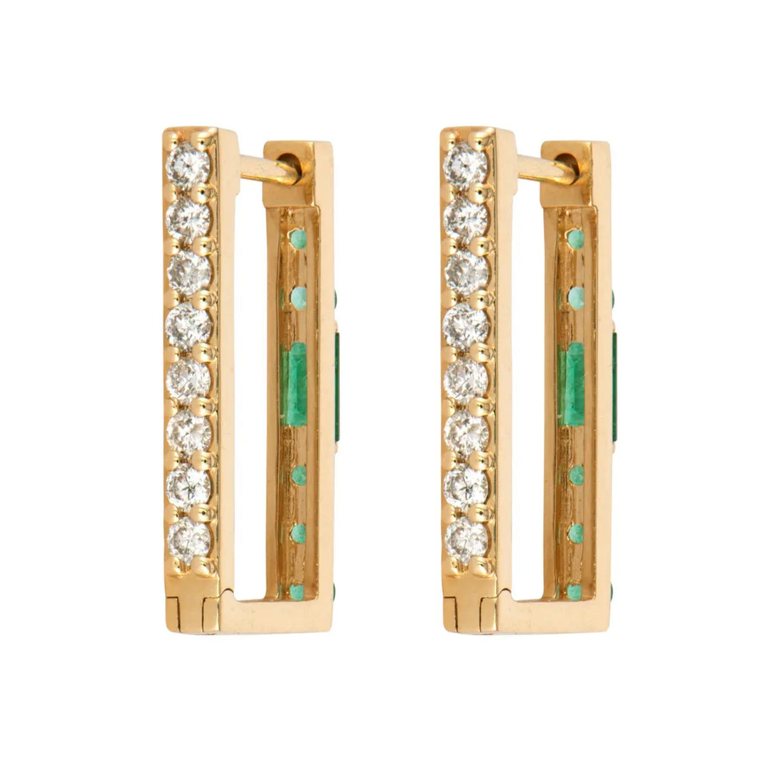 Emerald and Diamond Two-Sided Rectangular Hoops