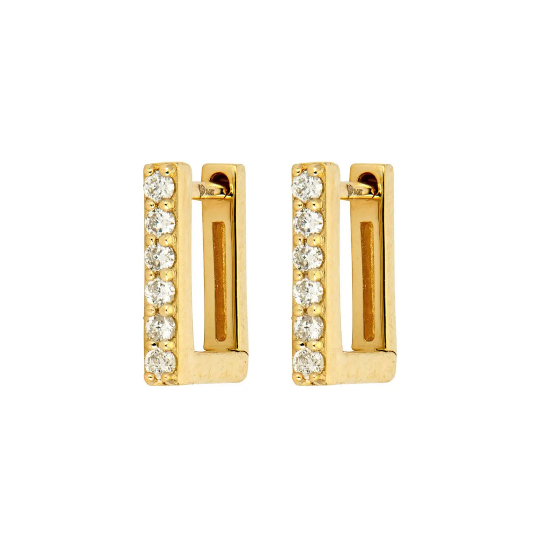 Yellow Gold Tiny Pave Rectangular Hoop Earrings